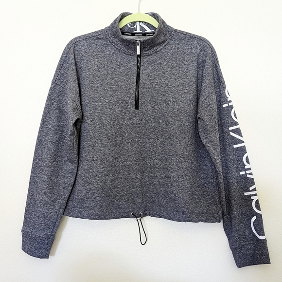 Calvin Klein crop half zip pullover grey sweat jacket white logo on arm large - Picture 3 of 7